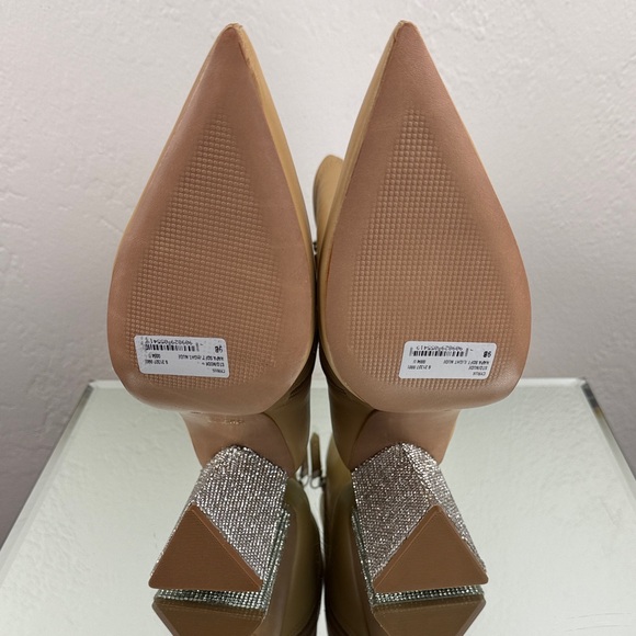 SCHUTZ Cyrus Nude Leather Pointed Toe Rhinestone Crystal Heel Boots Size 9B - Picture 6 of 8